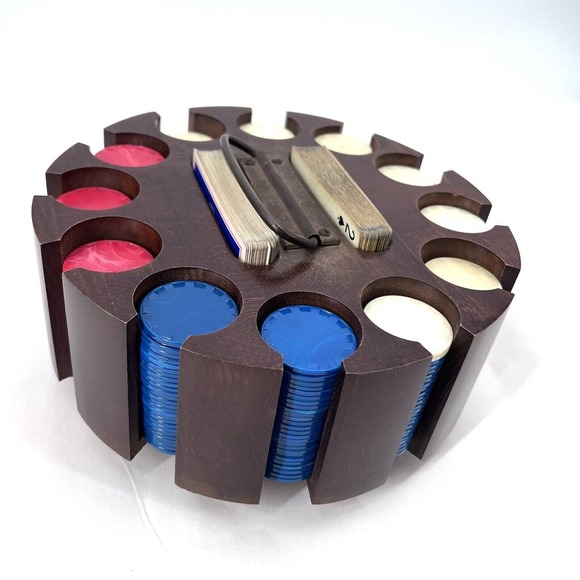Unbranded Games Vintage Wooden Rotating Poker Chip Carousel Set